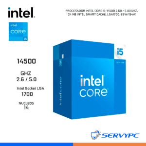 PROCESADOR INTEL CORE I5-14500 2.60 / 5.00GHZ, 24 MB INTEL SMART CACHÉ, LGA1700, 65W/154W.