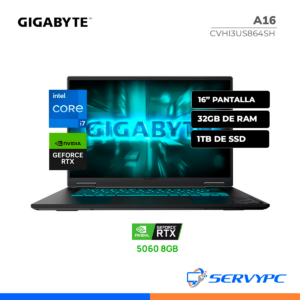 Gigabyte A16 CVHI3US864SH i7 13va Gen / 32GB / 1TB SSD / RTX 5060 / 16" 165Hz